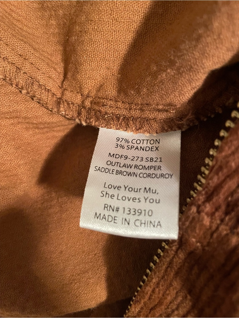 Show Me Your Mumu Outlaw Romper Saddlebrown Corduroy Zip Front Shorts - Picture 7 of 11